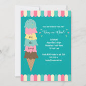 性はパーティーHeresをスコップのアイスクリームのティール(緑がかった色)明らかにします 招待状 (正面)