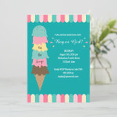 性はパーティーHeresをスコップのアイスクリームのティール(緑がかった色)明らかにします 招待状 (スタンド正面)