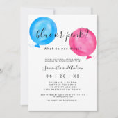 性はピンクの青の気球のタイポグラフィを明らかにします 招待状 (正面)