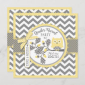 性はフクロウのシェブロンのプリントのベビーシャワーのパーティーを明らかにします 招待状 (正面/裏面)