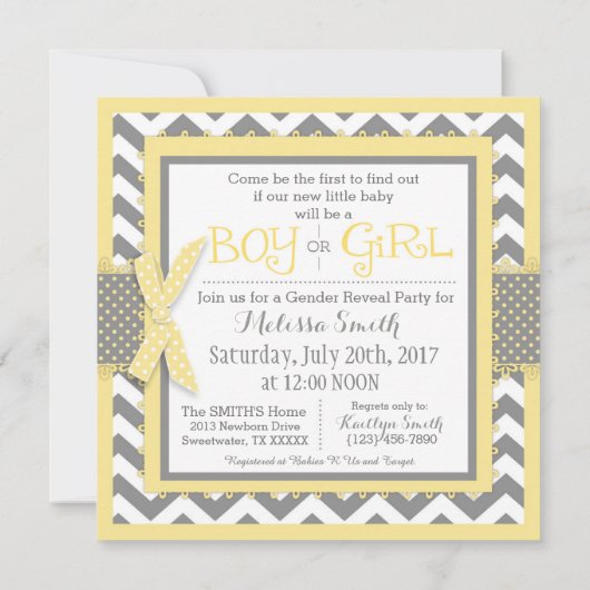 性はフクロウのシェブロンのプリントのベビーシャワーのパーティーを明らかにします 招待状 (裏面)