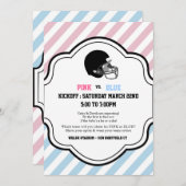 性はフットボールのベビーシャワーの男の子の女の子のピンクを明らかにします 招待状 (正面/裏面)