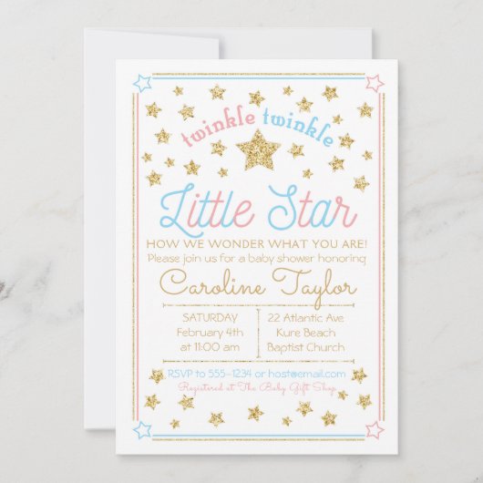 性はベビーシャワーのきらめきを少し星明らかにします 招待状 (正面)