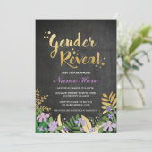 性はベビーシャワーの招待の金ゴールドの紫色の黒を明らかにします 招待状 (スタンド正面)