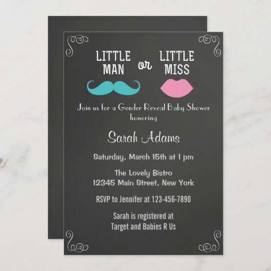 性はベビーシャワーの招待状の黒板を明らかにします 招待状 (正面/裏面)