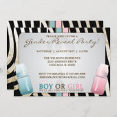 性は哺乳瓶の男の子または女の子の招待状を明らかにします 招待状 (正面/裏面)