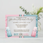 性は哺乳瓶の男の子または女の子の招待状を明らかにします 招待状 (スタンド正面)