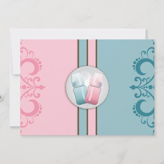 性は哺乳瓶の男の子または女の子の招待状を明らかにします 招待状 (裏面)