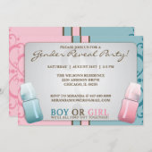 性は哺乳瓶の男の子または女の子の招待状を明らかにします 招待状 (正面/裏面)