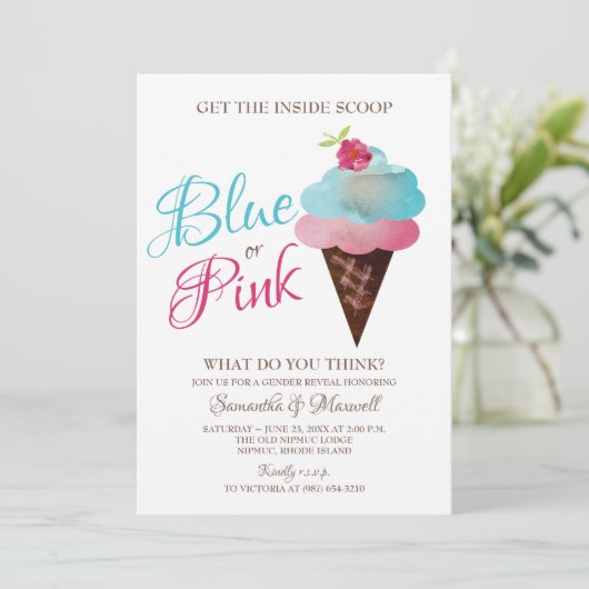 性は招待状の青いですかピンクのアイスクリームを明らかにします 招待状 (スタンド正面)