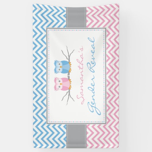 性は旗青い及びピンクのフクロウを明らかにします 横断幕 (縦)