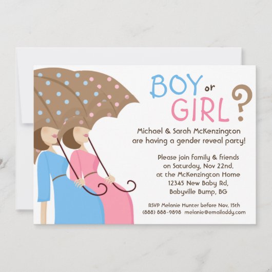 性は青い及びピンクパーティの招待状を明らかにします 招待状 (正面)