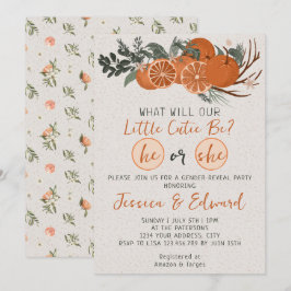 性別がわかるオレンジ色の小さなキュートな柑橘類 招待状