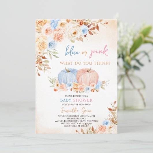 性別がカボチャの小さな赤ちゃんシャワーを明らかにする 招待状 (スタンド正面)