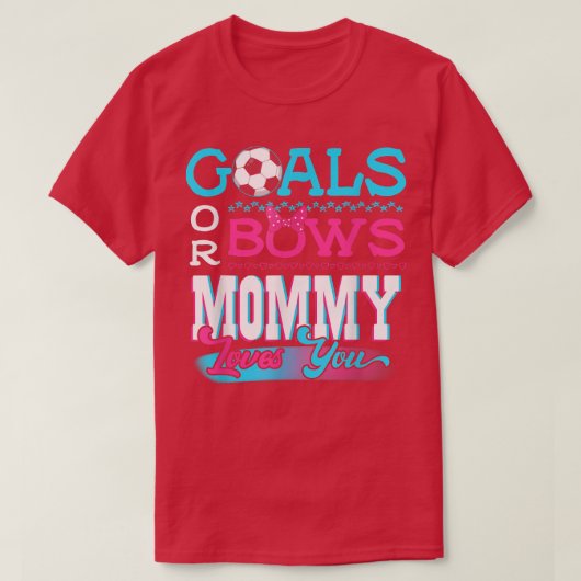 性別がゴールを明かすか、ママがあなたを愛するサッカーを弓 Tシャツ (デザイン正面)