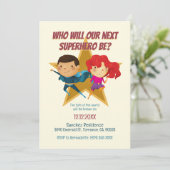 性別がスーパーヒーローを明らかにする可愛いブルーピンク黄色 招待状 (スタンド正面)