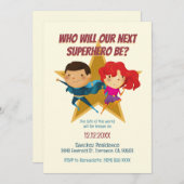 性別がスーパーヒーローを明らかにする可愛いブルーピンク黄色 招待状 (正面/裏面)