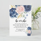 性別がネイビーエレガントブルー赤面ピンクを明らかにする 招待状 (スタンド正面)