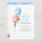 性別がバルーンを表示する赤ちゃんシャワーの招待 招待状 (正面/裏面)