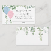 性別がバルーン赤ちゃんシャワーおむつラッフルを明らかにする エンクロージャーカード (正面/裏面)