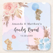 性別がパーティーパンパステディベアのピンク色を明らかにする スクエアペーパーコースター (正面)