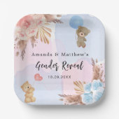 性別がパーティーパンパステディベアのピンク色を明らかにする ペーパープレート (正面)