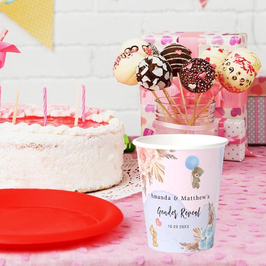 性別がパーティーパンパステディベアのピンク色を明らかにする 紙コップ