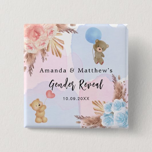 性別がパーティーパンパステディベアのピンク色を明らかにする 缶バッジ (正面)