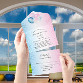 性別がパーティーブルーのピンク色のバルーンを表示RSVP オールインワン招待状