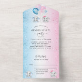 性別がパーティーブルーピンク象を明らかにするRSVP オールインワン招待状 (内側)