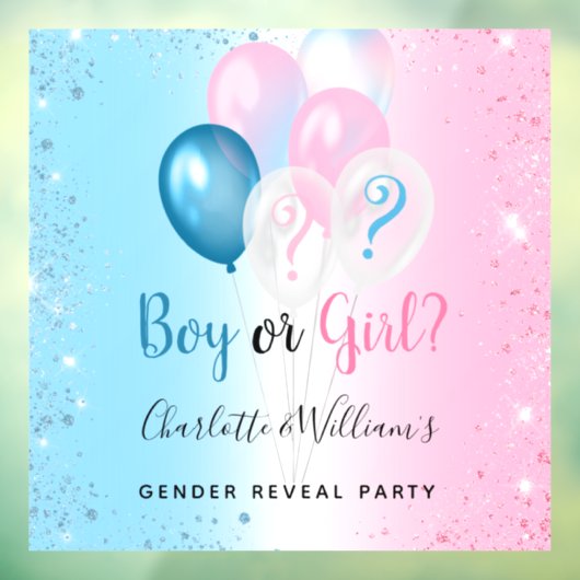 性別がパーティー男の子の青いピンク色のバルーンを明らかにする ウィンドウサイン (シート3)