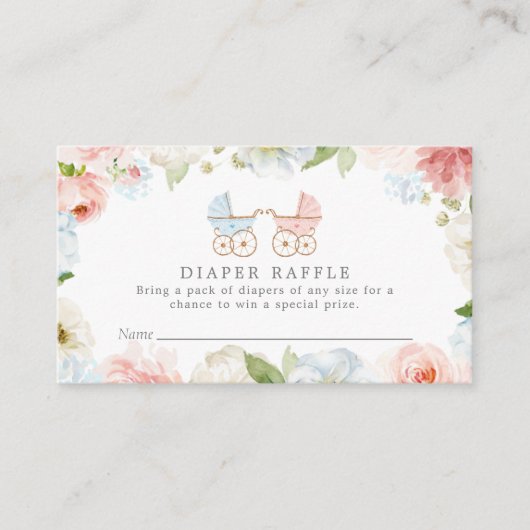 性別がピンクとブルーのおむつラッフルを明らかにする エンクロージャーカード (正面)