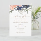 性別がピンクとブルーの花模様を表示 招待状 (スタンド正面)