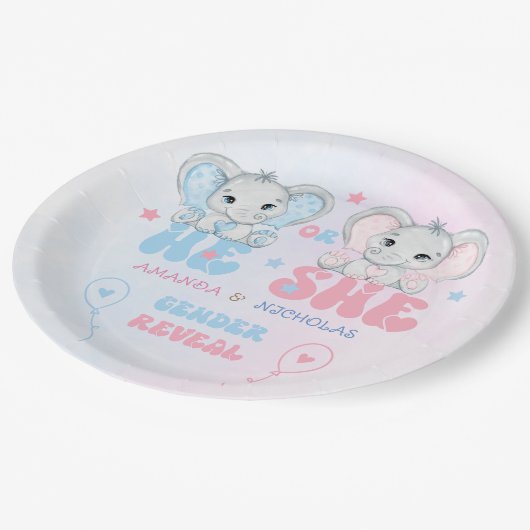 性別がピンクと青の象を明らかにする ペーパープレート (アングル)