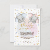 性別がピンクの青いフローラゾウを表示 サンキューカード (正面)