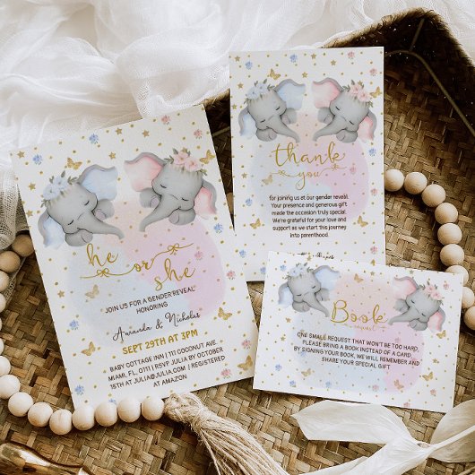 性別がピンクの青いフローラゾウを表示 サンキューカード