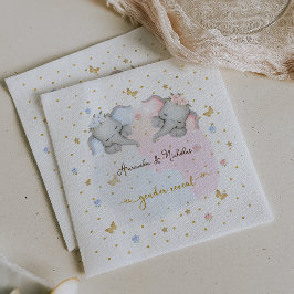 性別がピンクの青いフローラゾウを表示 スタンダードカクテルナプキン