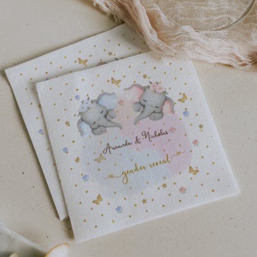 性別がピンクの青いフローラゾウを表示 スタンダードカクテルナプキン