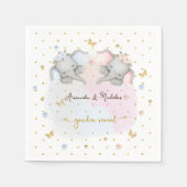 性別がピンクの青いフローラゾウを表示 スタンダードカクテルナプキン (正面)