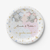 性別がピンクの青いフローラゾウを表示 ペーパープレート (正面)