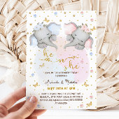 性別がピンクの青いフローラゾウを表示 招待状