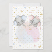 性別がピンクの青いフローラゾウを表示 招待状 (裏面)