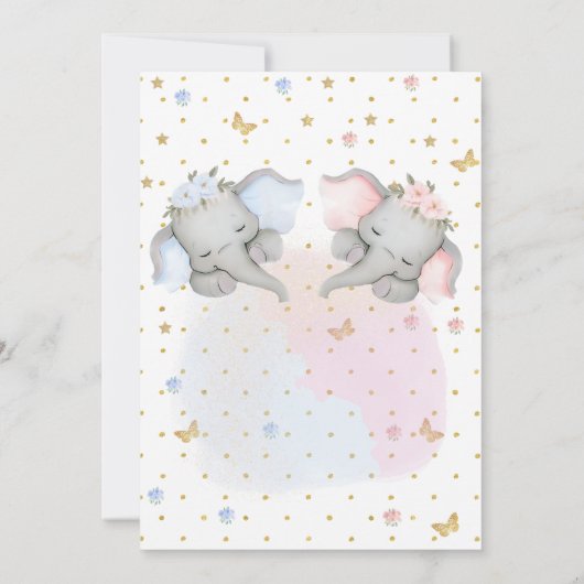 性別がピンクの青いフローラゾウを表示 招待状 (裏面)