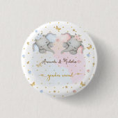 性別がピンクの青いフローラゾウを表示 缶バッジ (正面)