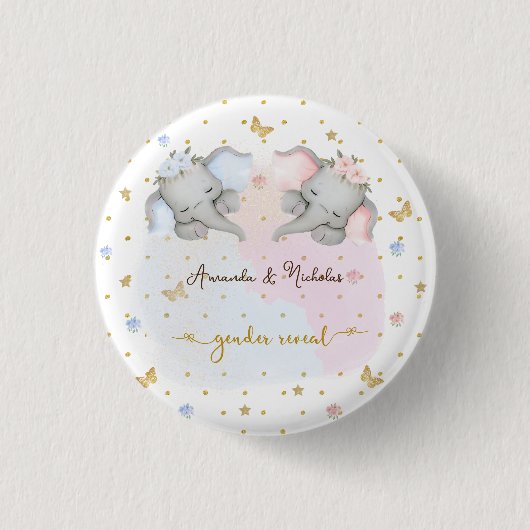 性別がピンクの青いフローラゾウを表示 缶バッジ (正面)