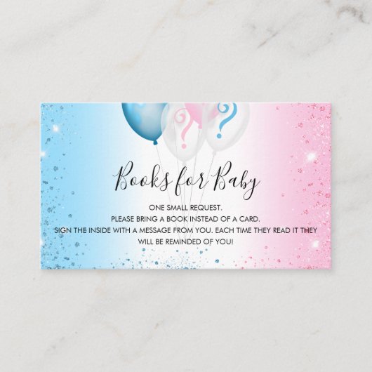 性別がピンクの青い男の子の女の子の本の要求を明らかにする エンクロージャーカード (正面)