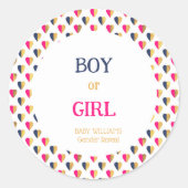 性別がピンクの青を明らかにするハート ラウンドシール (正面)