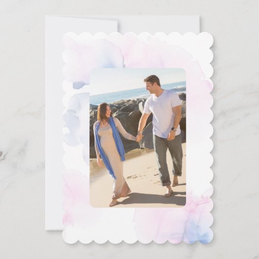 性別がブルーピンクのカップケーキウォーターの色のパーティーを表示 招待状 (裏面)