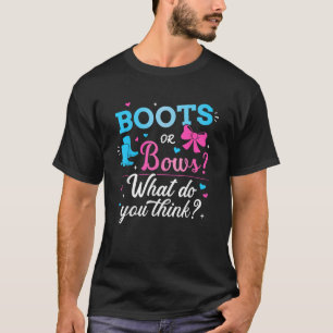 性別がブーツまたは弓を明らかにするあなたの考えベビー Tシャツ