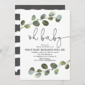 性別がユーカリ白黒を明シンプルかす 招待状 (正面/裏面)